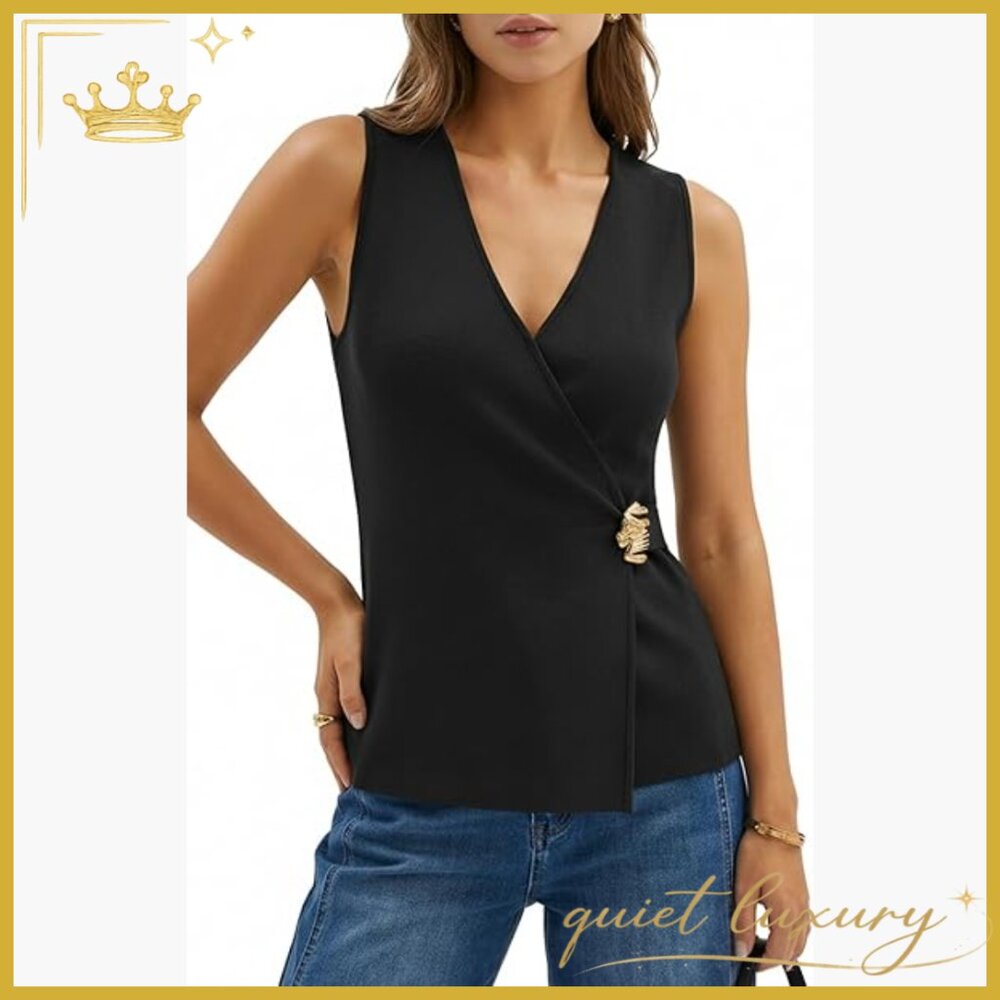 Women's Lyocell Blend Wrap V-Neck Sweater Vest Business Casual Slim Fit